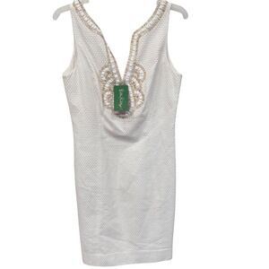Lilly Pulitzer‎ Janice Shift Dress Resort White Gold Beaded Sleeveless Size 4NWT